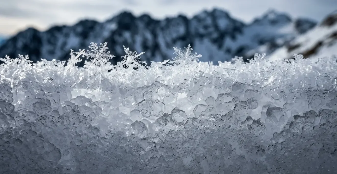 Coupe transversale d'un manteau neigeux montrant l'évolution des couches sur trois jours avec des cristaux de différentes textures en montagne