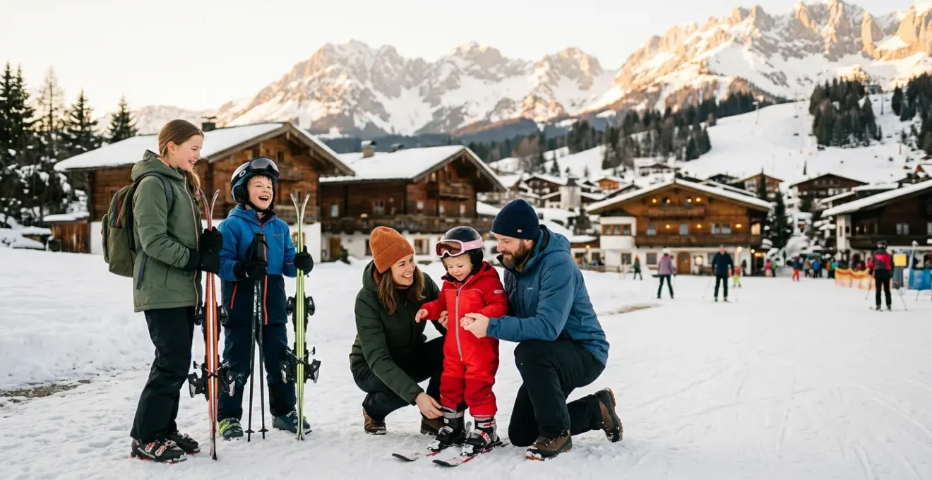 Famille avec enfants dans une station de ski labellisée Famille Plus profitant d'activités adaptées