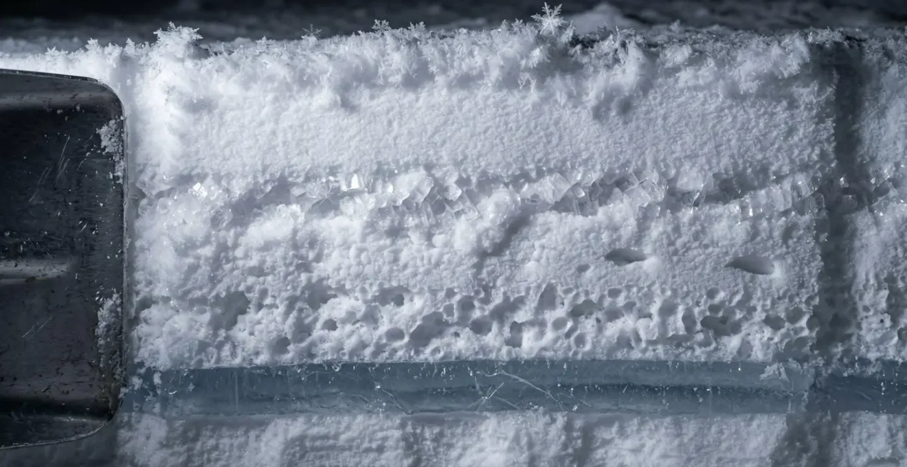 Gros plan sur une coupe du manteau neigeux révélant les différentes couches de neige