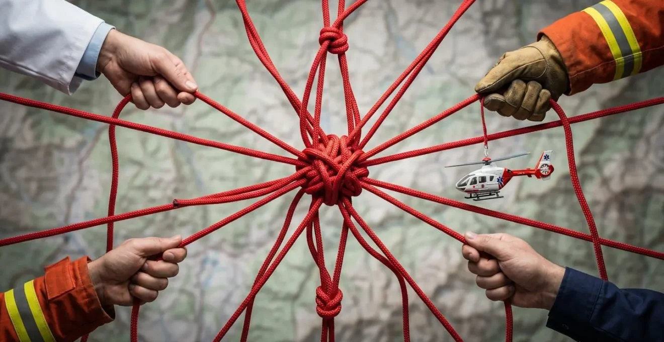 Centre d'assistance coordonnant une évacuation médicale en montagne