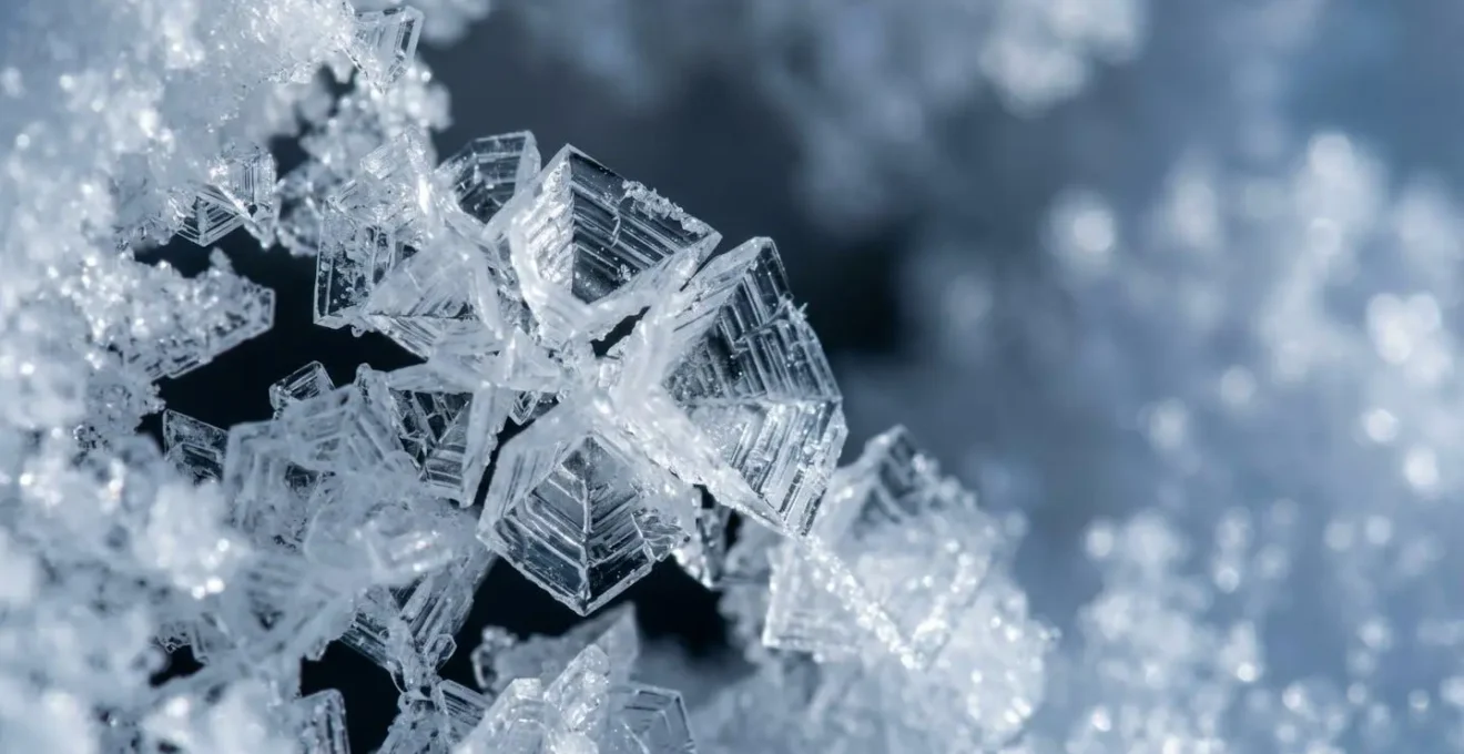 Vue macro des cristaux de givre de profondeur formant une couche fragile dans le manteau neigeux