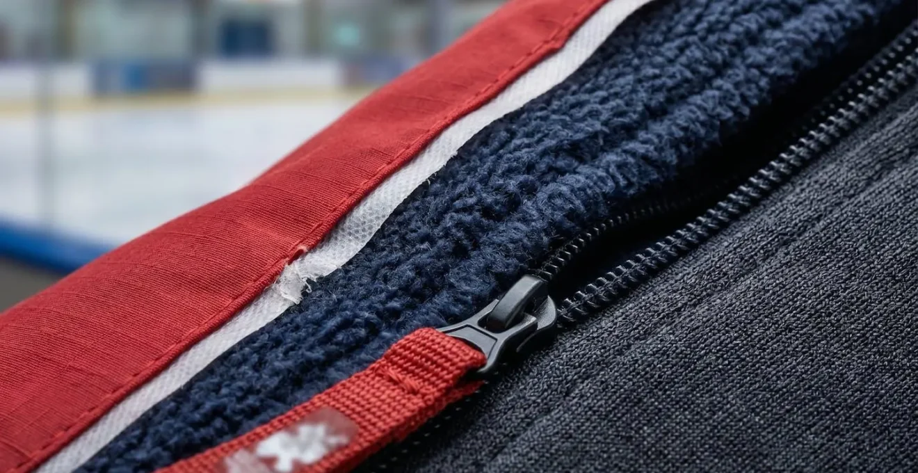 Gros plan sur les couches de vêtements techniques d'un enfant pour le patinage hivernal