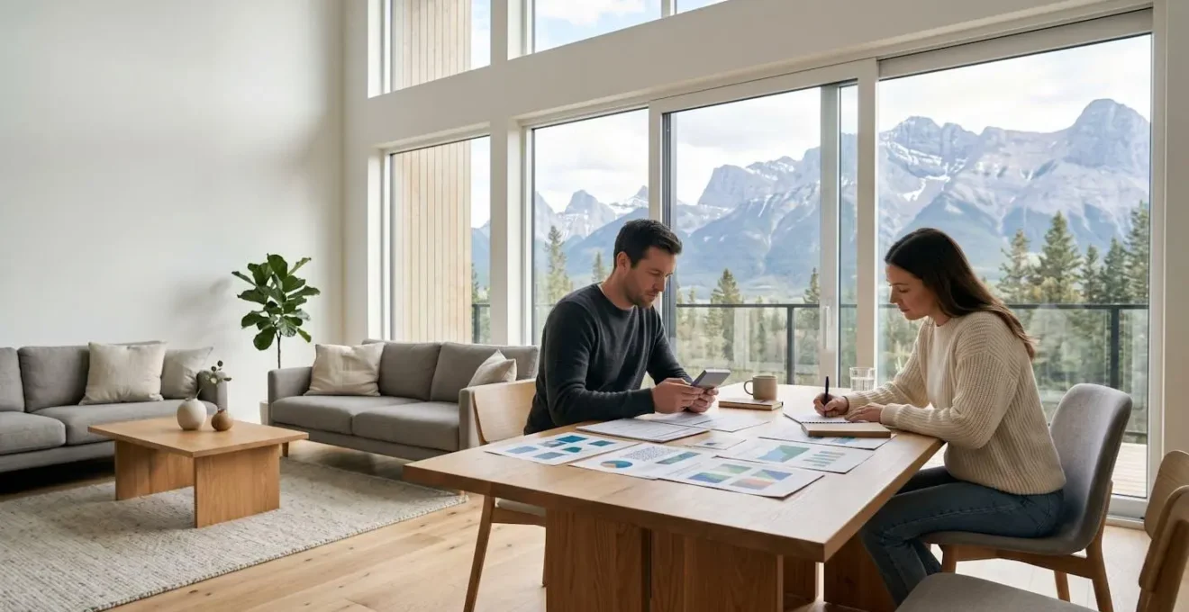 Parents examinant différents documents d'assurance sur une table