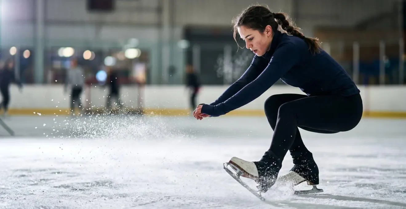 Démonstration de la technique de freinage en chasse-neige sur patins à glace