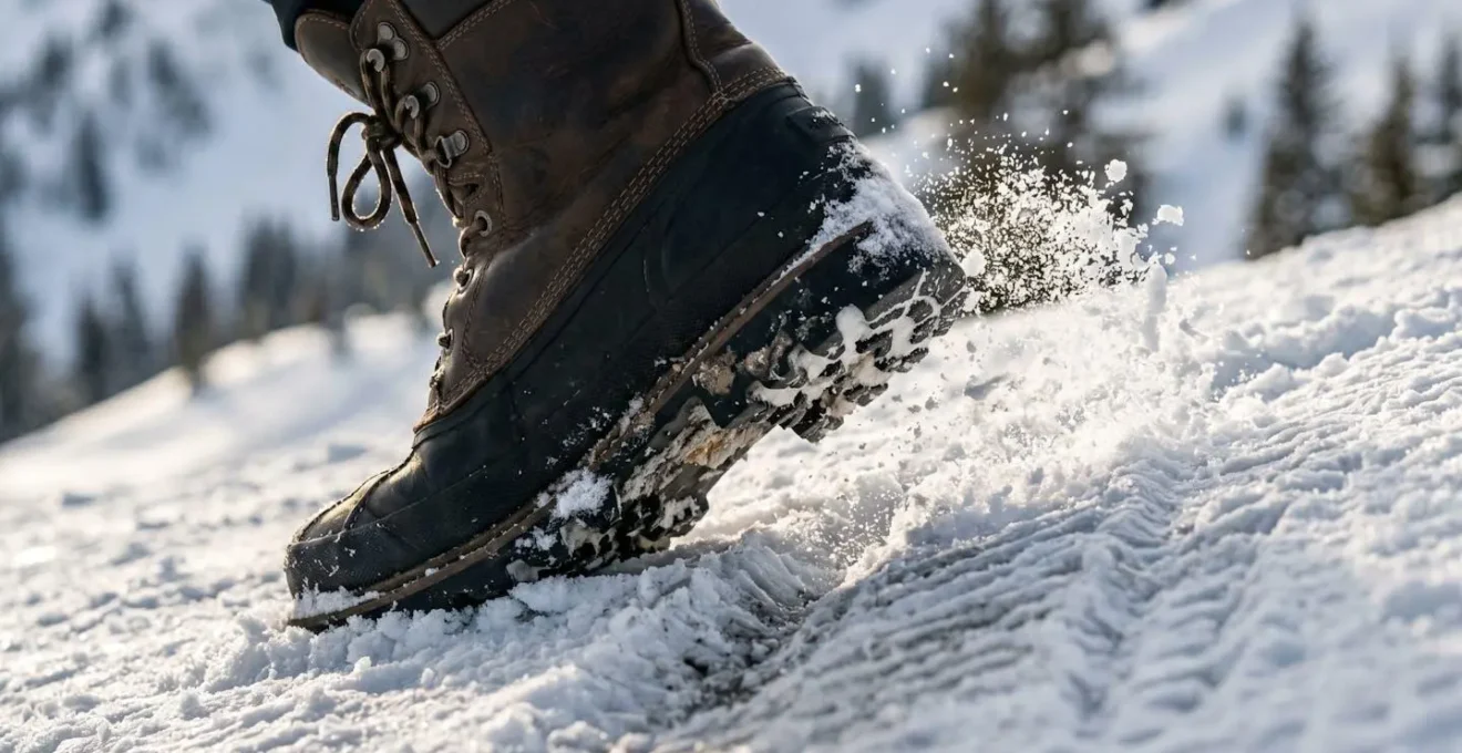 Démonstration de la technique de freinage avec les talons enfoncés dans la neige